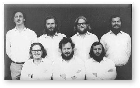 GOUGH 13 (1967-1968): Back (L-R) D. Briedenhann (Medic), J. Bothma (Radio Technician), H. Sandberg (Meteorologist), P. Els (Radio Operator); Front: C. Koch (Meteorologist), C. Hattingh (Meteorologist), T.Potgieter (Meteorologist).