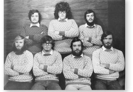 GOUGH 15 (1969-1970): Back (L-R) L. Vermaak(Meteorologist), S.G. Glen-Williamson (Meteorologist), J. L. Malan (Radio Operator); Front: P.W. Sandiford (Radio Technician), P. de K. Viljoen (Meteorologist), G. J. Reynolds (Meteorologist/Leader), K. Holmes (Medic).