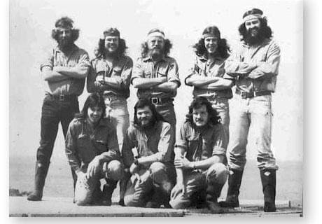 GOUGH 22 (1976-1977): Back (L-R) Rolly Royce(Senior Meteorologist), Eddie Gevers (Meteorologist), Teddy Louw (Diesel Mechanic), Gert Loubser (Meteorologist), Bez Bezuidenhout (Communications); Front: Gerhard Cilliers (Meteorologist), Mac McKnight (Medic), Mike Maurin (Radio Technician/Leader).