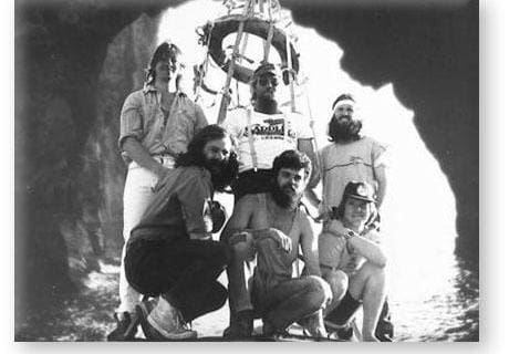 GOUGH 35 (1989-1990): Back (L-R) Fanz Hoffmann (Radio Technician/Operator), Andries Smit (Meteorologist/Leader), Andrew Ainslie (Meteorologist); Front: Greg Mockler (Medic), Riaan Visser (Diesel Mechanic), Frik Gerber (Senior Meteorologist).