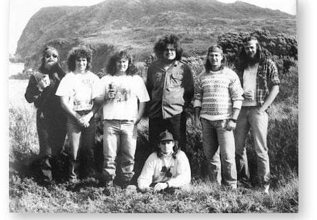 GOUGH 37 (1991-1992): Back (L-R) Justin Cook (Meteorologist/Leader), Peter Holloway (Radio Technician), Bruce Lawson (Medic), Phil Fouche (Diesel Mechanic), Rean Steenkamp (Communications Officer), Jaco Wium (Meteorologist); Sitting: Jacques Fitchat (Senior Meteorologist).