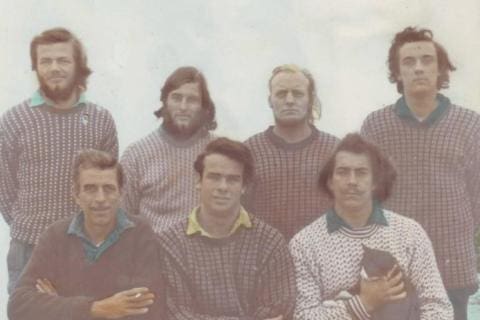 MARION 24 (1967-1968): Back (L-R) K. Visser (Meteorologist), L. Slater (Meteorologist), R. Pretorius (Radio Technician), C. Dunn (Meteorologist); Front: D. Oldewage (Radio Operator), M. Fourie (Leader), F. Malan (Medic).