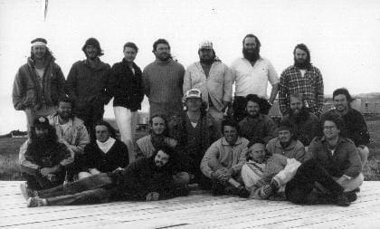 MARION 47 (1990-1991): Back (L-R) A. Botha (Cat Hunter), A. Adams (Cat Hunter), I. Holl (Radio Officer), D. Muller (Cat Hunter), S. Naude (Diesel Mechanic), C. Els (Cat Hunter), G. Everett (Radio Technician/Deputy Leader); Front: H. Pansegrouw (Biologist), B. Lawson (Medic), F. Roux (Biologist), H. Buchner (Cat Hunter), K. Weinert (Cat Hunter), A. Fourie (Biologist), P. Munting (Cat Hunter), F. Potgieter (Cat Hunter), J. Terblanch (Cat Hunter), J. Pitchat (Meteorologist), G. Jonker (Meteorologist), D. Ferreira (Senior Meteorologist, Leader), D. Botha (Cat Hunter).