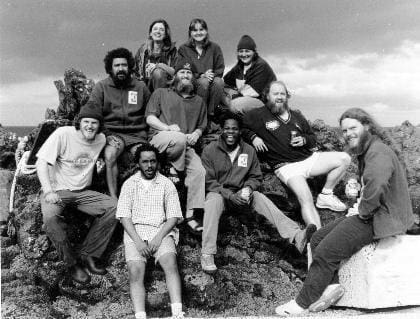 MARION 57 (2000-2001): Back (L-R) Frances Taylor (Birder), Jolinda Schoeman (Medic), Alet du Plooy (Meteorologist); Middle: Nole Green (Diesel Mechanic), Chris de Wet (Leader, Senior Meteorologist), Shaun Klasen (Deputy Leader, Radio Technician); Front: Charl Louw (Mooser), Bantu Hanise (Birder), Shadrack Podile (Meteorologist), Pierre Pistorius (Sealer, Conservation Officer).
