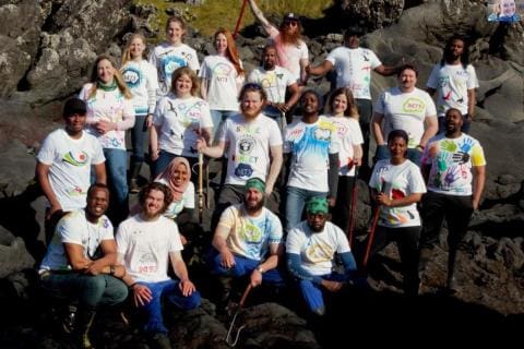 MARION 73 (2016-2017): Back (L-R) Camilla Kotzé (Geomorphologist), Alta Zietsman (US Botanist), Kim Stevens (PFIAO Birder), Zuko Nkomo (Environmental Control Officer), Albert Snyman (DEA Birder), Phillip Chibage (Base Engineer/Team Leader), David Hartzenberg (Radio Technician), Sydney Tshilingalinga (Sealer); Middle (L-R): Gerald Kgasago (Meteorologist), Louise Gadney (Medic), Marileen Carstens (Senior Meteorologist), Travis Duck (SANSA Engineer), Morgan Mugeri (Meteorologist), Elana Mostert (UP Botanist), Nothando Mhlongo (UP Botanist), Sanele Mkhonza (Environmental Control Officer Assistant); Front (L-R): Makhudu (Deo) Masotla (DEA Birder), Kyle Lloyd (Sealer), Nasreen Khan (Killer Whaler), Christiaan Willem Brink (PFIAO Birder), John Skelete (Diesel Mechanic/Deputy Team Leader); Insert: Jessie Berndt (NMMU Birder).