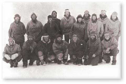 SANAE 12 (1971): Back (L-R) Jan Brendell, Gustav Nel, Trevor Schaefer, Rickey van Mazijk, Louis Wessels, Howard Thompson Middle: Dries Muller, Tom Potgieter, Ray Haggard, Evert Scholtz; Front: Carl Mischke, Mike Martin, Andy Patterson, Johan Bothma, Peter Bennet, Theo Kruys, Johan Koch.
