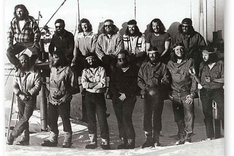 SANAE 21 (1980): Back (L-R) Martin Weilbach, Rob Key, Julian Scales, George Palmer, Garth Slabbert, Piet de Villiers, Gerhard Cilliers; Front: Hannes Kruger, Jon McChesney, JC Botha, Rassie Erasmus, Mike Richardson, Deon Meyer, Lindsay Lines.