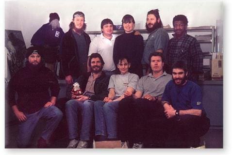 SANAE 37 (1998): Back (L-R) Lucy (Paul\'s girlfriend), Jason Whiting (Communications Manager), Johan Nel (PU Scientist - Riometer), Esme Nel (Doctor), Franscois Hofmeyr (Mechanical Engineer), Boasa Tladi (Diesel Mechanic); Front: Michael Walker (Diesel Mechanic), Paul Booyens & NEB (Leader), Lindsay Dawes (UND Scientist), Rossouw Visser (Electrical Engineer), Barend Bezuidenhout (PU Scientist - Radar).
