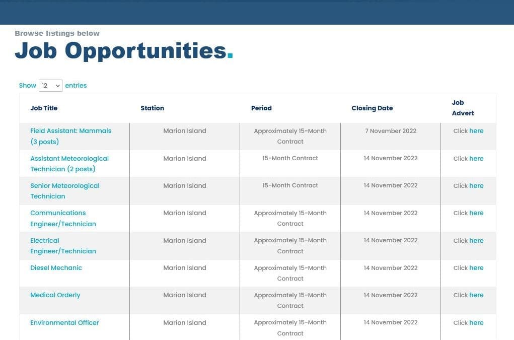 JOBS: Marion Island 2023 to 2024